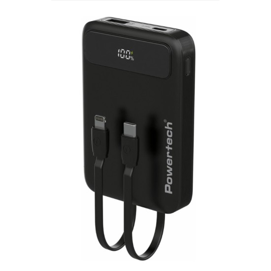 POWERTECH power bank με καλώδια και οθόνη PT-1417 10000mAh, 22.5W, μαύρο