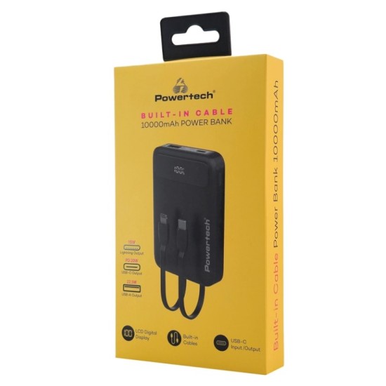 POWERTECH power bank με καλώδια και οθόνη PT-1417 10000mAh, 22.5W, μαύρο