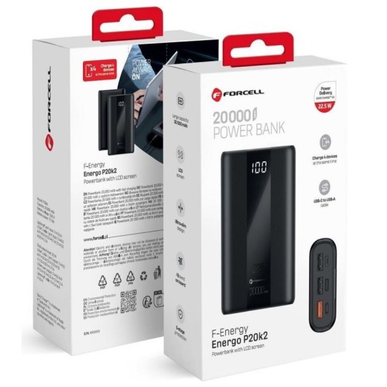 Powerbank Forcell F-Energy Energo P20K2 QC3.0 PD 3A 22,5W 20000 mAh black