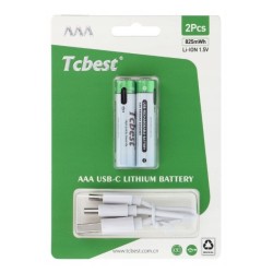 TCBEST rechargable battery R3 (AAA) 550 mAh with socket Type C + cable USB A to 2 x Type C 2 pcs
