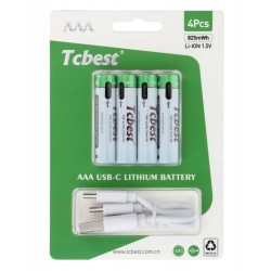 TCBEST rechargable battery R3 (AAA) 550 mAh with socket Type C + cable USB A to 4 x Type C 4 pcs