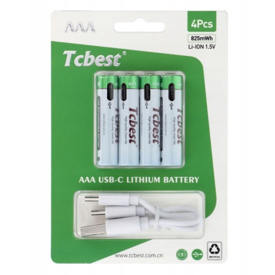 TCBEST rechargable battery R3 (AAA) 550 mAh with socket Type C + cable USB A to 4 x Type C 4 pcs TCBEST rechargable battery R3 (AAA) 550 mAh with socket Type C + cable USB A to 4 x Type C 4 pcs