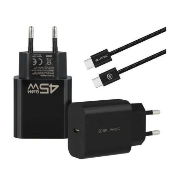 Blavec Wall charger BC-7 GaN4 - Type C - PD QC 45W 3A with Type C to Type C cable black