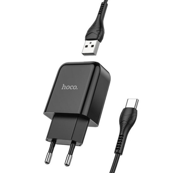 Phone charger Hoco USB A 2A 10W + cable USB A to USB C N2 black