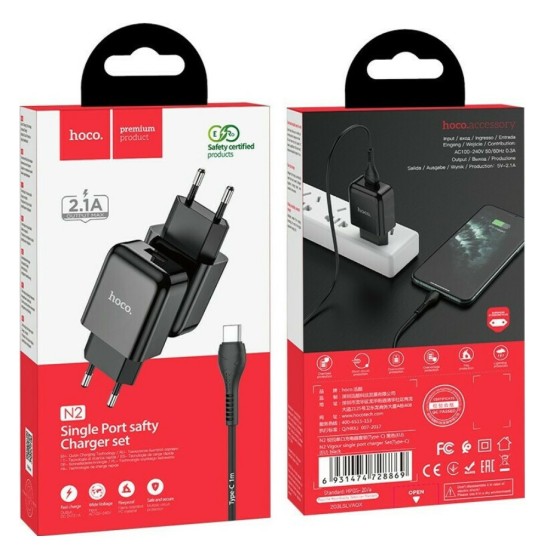 Phone charger Hoco USB A 2A 10W + cable USB A to USB C N2 black