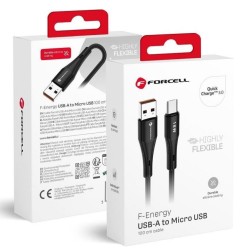 Cable USB A to Micro USB Forcell F-Energy QC3.0 2,4A 18W Silicone 1 m C341 black Cable USB A to Micro USB Forcell F-Energy QC3.0 2,4A 18W Silicone 1 m C341 black