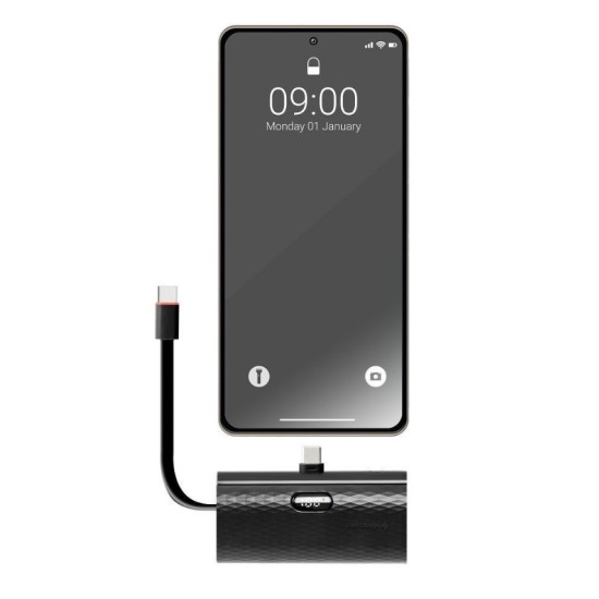 Powerbank Forcell F-Energy Power Plug F5K3 PD 20W 5000 mAh with built-in connector USB C black