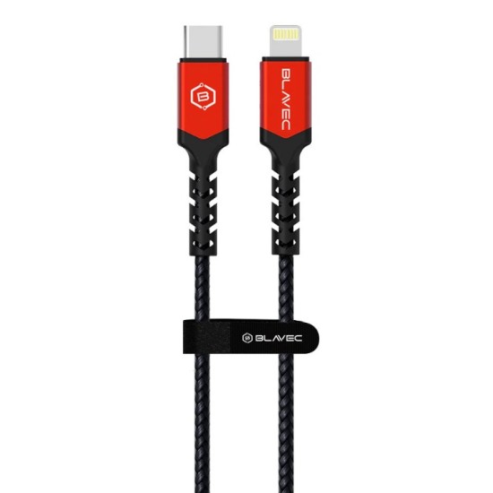 Blavec Cable Raptor braided - Type C to Lightning - PD 20W 2,4A 2 metres Apple CarPlay black-red