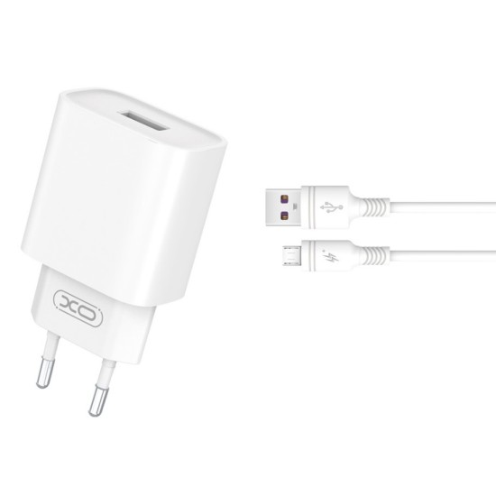XO wall charger CE02D QC 3.0 18W 1x USB white + microUSB cable