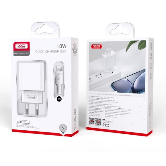 XO wall charger CE02D QC 3.0 18W 1x USB white + microUSB cable