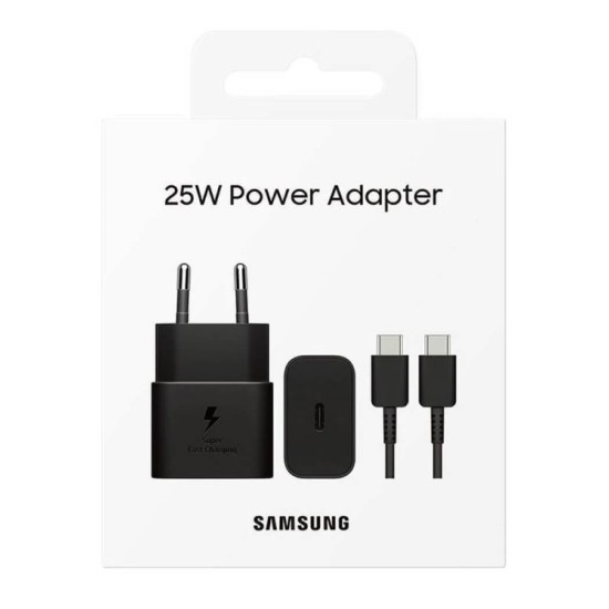 Φορτιστής Samsung Super Fast Charging EPT2510XBEGEU 25W USB-C Μαύρος + Καλώδιο USB-C σε USB-C Μαύρο