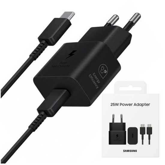 Φορτιστής Samsung Super Fast Charging EPT2510XBEGEU 25W USB-C Μαύρος + Καλώδιο USB-C σε USB-C Μαύρο