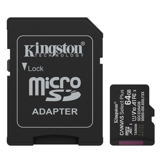 Kingston Canvas Select Plus microSDXC 64GB Class 10 U1 V10 A1 με αντάπτορα