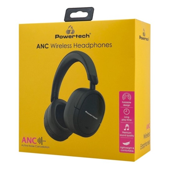 POWERTECH headphones PT-1462, ενσύρματα & ασύρματα, ANC & ENC, 40mm, 300mAh, μαύρα