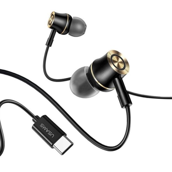 USAMS earphones με μικρόφωνο US-SJ482, USB-C σύνδεση, Φ10mm, 1.2m, μαύρα