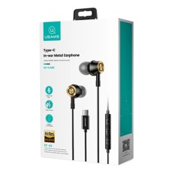 USAMS earphones με μικρόφωνο US-SJ482, USB-C σύνδεση, Φ10mm, 1.2m, μαύρα