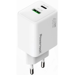 POWERTECH φορτιστής τοίχου PT-1551, USB/USB-C, 45W, GaN, AVS, λευκός