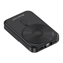 POWERTECH power bank με οθόνη PT-1416, 10000mah, magnetic wireless, 22.5W, μαύρο