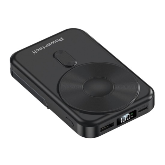 POWERTECH power bank με οθόνη PT-1416, 10000mah, magnetic wireless, 22.5W, μαύρο