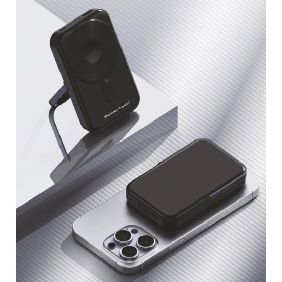 POWERTECH power bank με οθόνη PT-1416, 10000mah, magnetic wireless, 22.5W, μαύρο