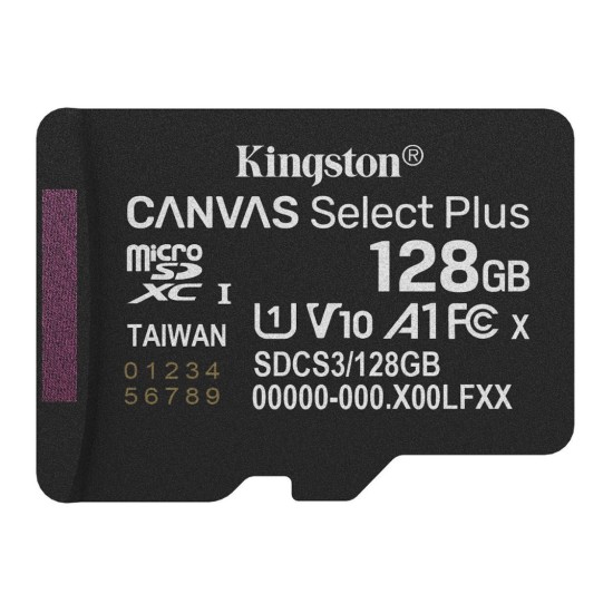 KINGSTON SDCS3/128GBSP CANVAS SELECT PLUS GEN3 128GB MICRO SDXC 150MB/S A1