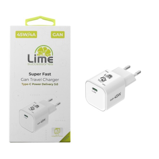 LIME TYPE C GAN PD 3.0 SUPER FAST TRAVEL QC 3.0 WHITE