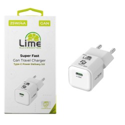 LIME TYPE C MINI GAN PD 3.0 SUPER FAST TRAVEL LGC25W 25W 5V 4.0A/ 9V 2.77A/ 12V 2.08A WHITE