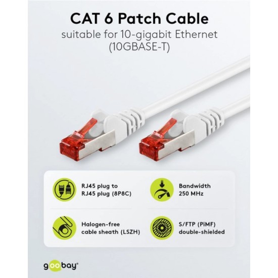 GOOBAY καλώδιο δικτύου 93508, CAT 6 S/FTP, copper, 250MHz, 30m, λευκό GOOBAY καλώδιο δικτύου 93508, CAT 6 S/FTP, copper, 250MHz, 30m, λευκό