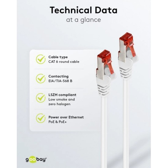 GOOBAY καλώδιο δικτύου 93508, CAT 6 S/FTP, copper, 250MHz, 30m, λευκό GOOBAY καλώδιο δικτύου 93508, CAT 6 S/FTP, copper, 250MHz, 30m, λευκό