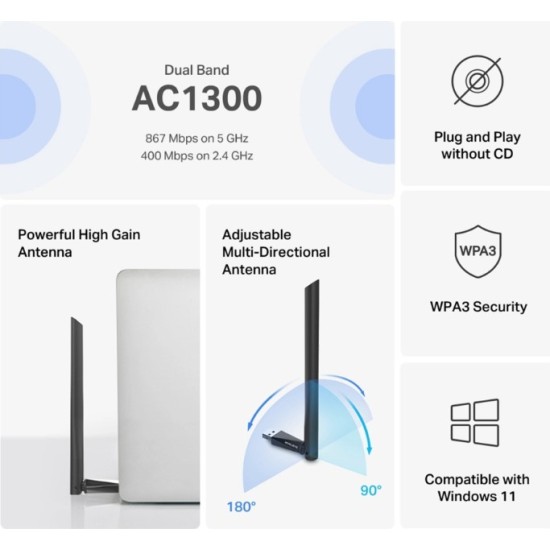 MERCUSYS ασύρματος USB αντάπτορας δικτύου MA30H, AC1300, Dual Band, V.2.0 MERCUSYS ασύρματος USB αντάπτορας δικτύου MA30H, AC1300, Dual Band, V.2.0