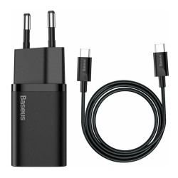 Baseus Γρήγορος Φορτιστής Τοίχου Super Si 1C USB Type-C 25W PD 3A 1m Μαύρο