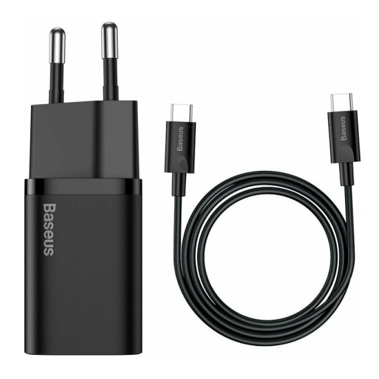 Baseus Γρήγορος Φορτιστής Τοίχου Super Si 1C USB Type-C 25W PD 3A 1m Μαύρο