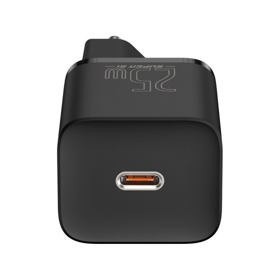 Baseus Γρήγορος Φορτιστής Τοίχου Super Si 1C USB Type-C 25W PD 3A 1m Μαύρο