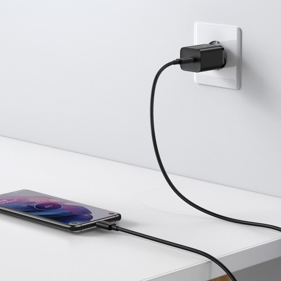 Baseus Γρήγορος Φορτιστής Τοίχου Super Si 1C USB Type-C 25W PD 3A 1m Μαύρο