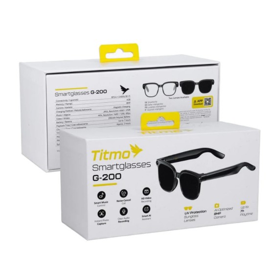 Smart AI glasses with music and recording, black glass, TITMO G-200, black