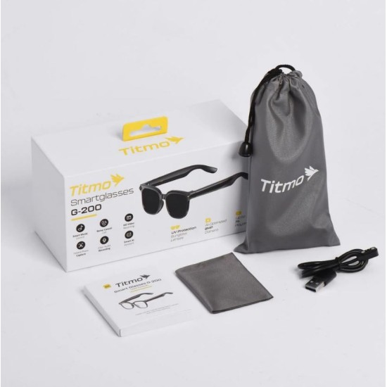 Smart AI glasses with music and recording, black glass, TITMO G-200, black