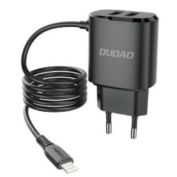 Φορτιστής Dudao 2x USB wall charger with built-in 12W Lightning cable (A2ProL black) Μαύρο