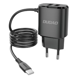 Φορτιστής Dudao charger 2x USB with built-in USB Type C cable 12 W (A2ProT black) Μαύρο