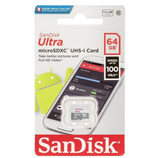 SANDISK ULTRA MEMORY MICROSDXC CARD - 64GB 100MB/S CLASS 10 UHS-I χωρις αντάπτορα