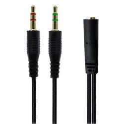 AWEI καλώδιο 3.5mm θηλυκό σε 2x 3.5mm αρσενικό AUX-002, 0.20m, μαύρο