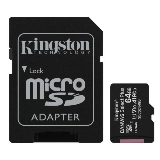 Kingston SDCS2/64GB CANVAS SELECT Plus 64GB Micro SDXC 100R A1 C10 CARD + SD Adapter