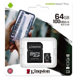 Kingston SDCS2/64GB CANVAS SELECT Plus 64GB Micro SDXC 100R A1 C10 CARD + SD Adapter