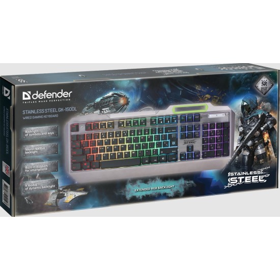 Πληκτρολόγιο Defender GK-150DL Stainless Steel Wired Stalker Mechanical Gaming Keyboard Ασημί