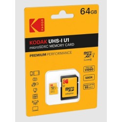 Memory Card MicroSD Kodak UHS-I U1 Premium Performance 64GB Class 10 with Adapter
