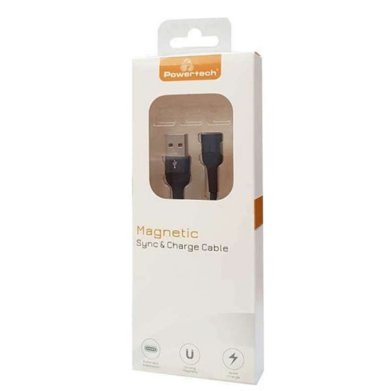 Powertech Καλώδιο USB 2.0 PT-757, μαγνητικό, 1m, Μαύρο