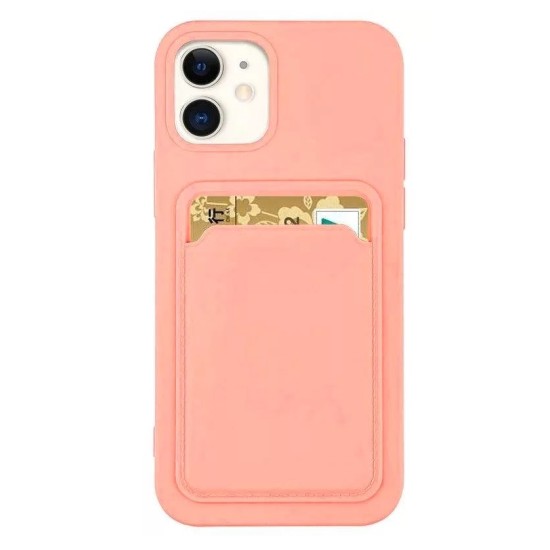Card Case silicone wallet case with card holder documents for iPhone 13 Pro Max ροζ
