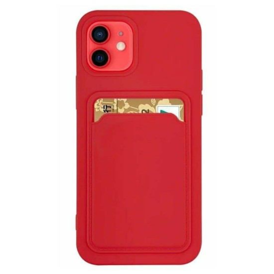 Card Case silicone wallet case with card holder documents for iPhone 13 Pro Max κόκκινο