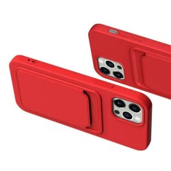 Card Case silicone wallet case with card holder documents for iPhone 13 Pro Max κόκκινο