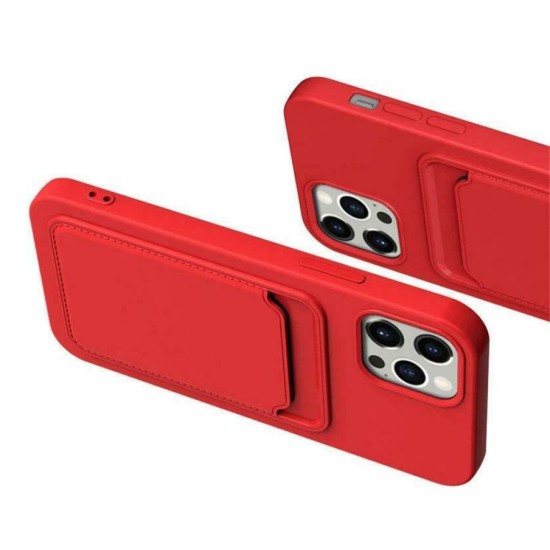Card Case silicone wallet case with card holder documents for iPhone 13 Pro Max κόκκινο