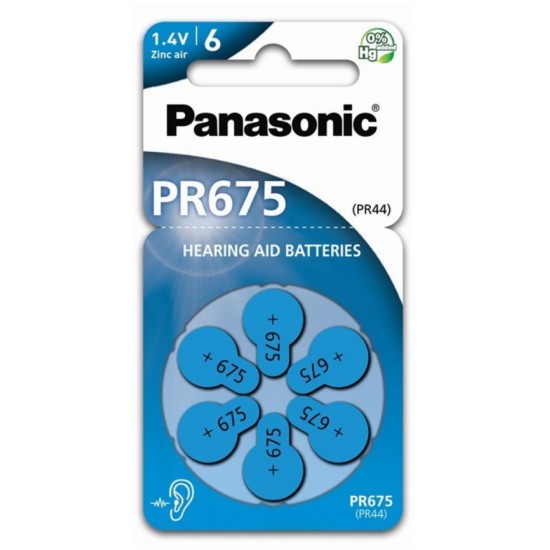 PANASONIC μπαταρίες ακουστικών βαρηκοΐας PR675, mercury free, 1.4V, 6τμχ
